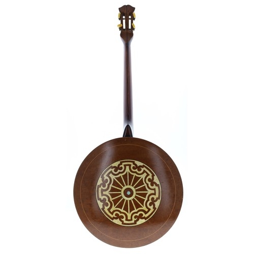 2548 - Good and rare Guarnierius Receveur four string tenor banjo circa 1930, the wooden back inlaid with a... 