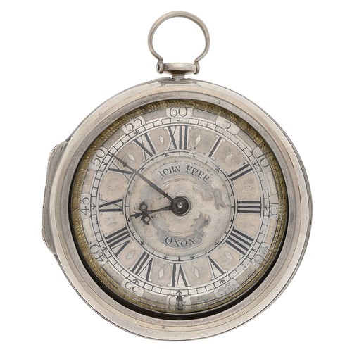 15 - John Free, Oxon - fine early 18th century silver pair cased verge pocket watch, No. 47, signed fusee... 
