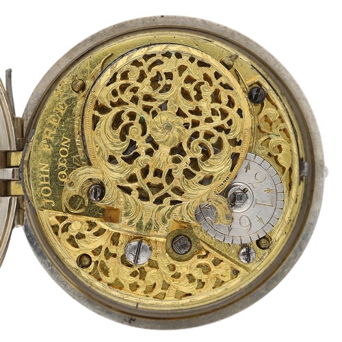15 - John Free, Oxon - fine early 18th century silver pair cased verge pocket watch, No. 47, signed fusee... 