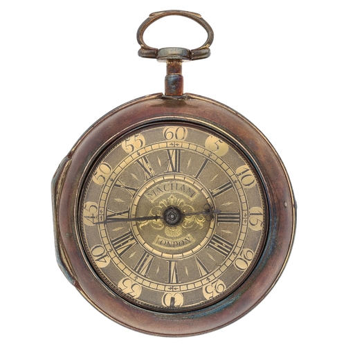 30 - Samuel Macham, London - early 18th century gilt metal pair cased verge pocket watch, signed fusee mo... 