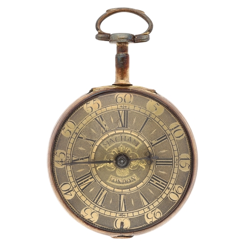 30 - Samuel Macham, London - early 18th century gilt metal pair cased verge pocket watch, signed fusee mo... 