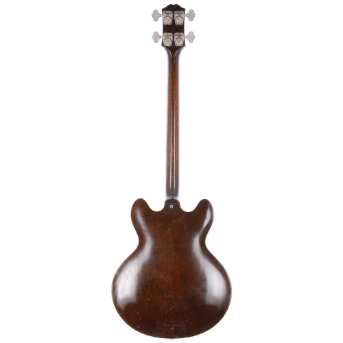 52 - 1964 Epiphone Rivoli EBV232 semi-hollow body bass guitar, made in USA; Body: sunburst finish, checki... 