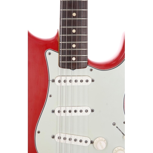 55 - 1963 Fender Stratocaster electric guitar, made in USA; Body: 1960s red nitrocellulose refinish, ligh... 