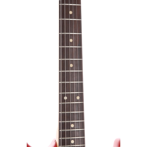 55 - 1963 Fender Stratocaster electric guitar, made in USA; Body: 1960s red nitrocellulose refinish, ligh... 