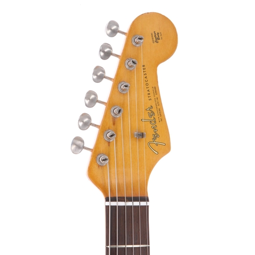 55 - 1963 Fender Stratocaster electric guitar, made in USA; Body: 1960s red nitrocellulose refinish, ligh... 