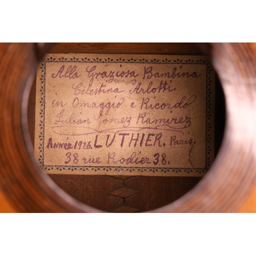 2129 - The Granary Collection - 1926 Julian Gomez Ramirez child's guitar, label hand signed with 'Alla Graz... 