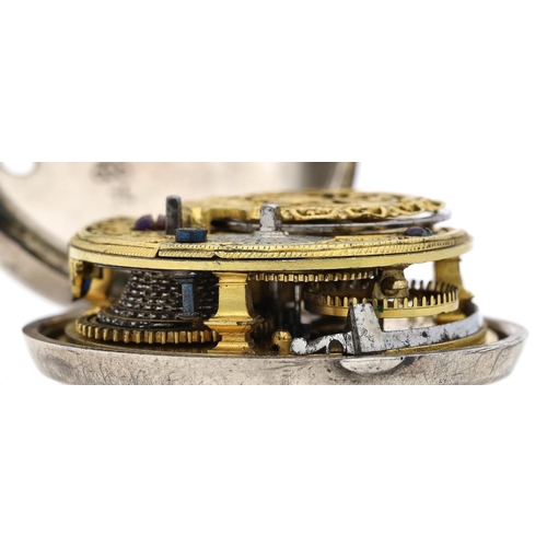 9 - Thomas Lee, Leicester - George III silver pair cased verge pocket watch, circa 1770, No. 4137, signe... 