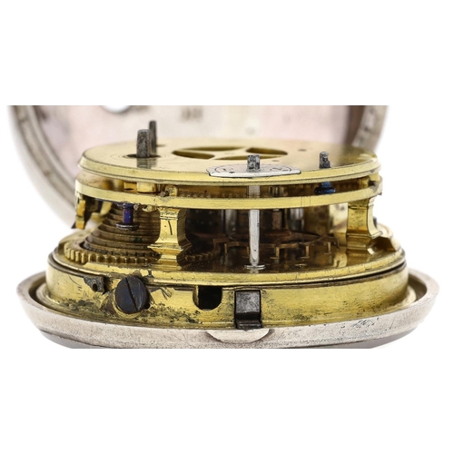 56 - Rare 18th century 'upside down' cylinder centre second silver pair cased pocket watch, London 1758, ... 