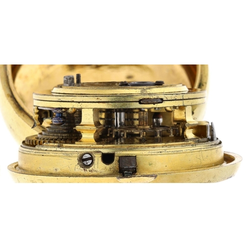 12 - George Monro, Edinburgh - Rare 18th century 'upside down cylinder' gilt metal pair cased pocket watc... 