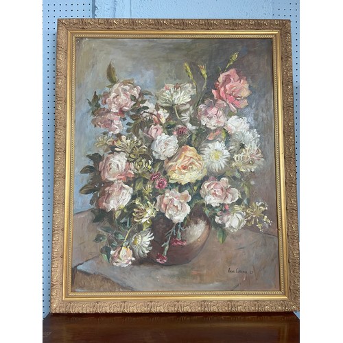 86 - Anne Cotterill (1933-2010) - Still life of summer flowers, including roses and honeysuckle, signed a... 