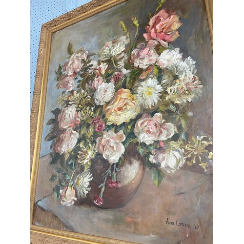 86 - Anne Cotterill (1933-2010) - Still life of summer flowers, including roses and honeysuckle, signed a... 