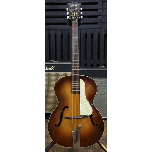 612 - Hofner Congress archtop guitar, made in Germany; Body: brunette finish, light marks otherwise genera... 