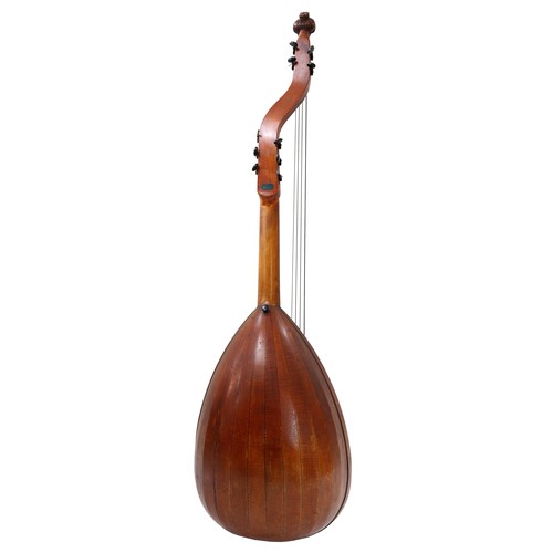 2508 - Early 20th century guitar lute, unlabelled, with six strings fitted to the lower peg box and four sy... 