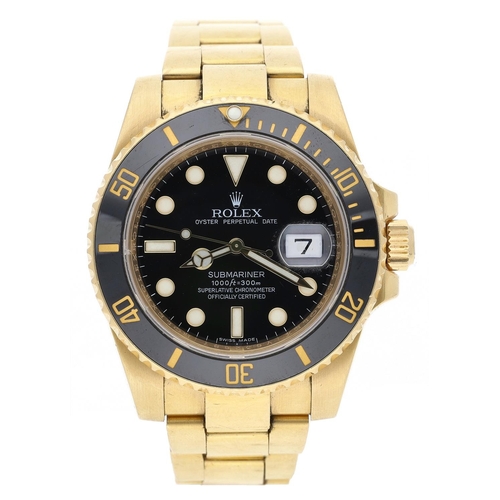 Rolex Oyster Perpetual Date Submariner 18ct gentleman's wristwatch, reference no. 116618LN, serial no. V632xxx, circa 2009, black dial, 18ct rotating bezel with black ceramic insert, 18ct Oyster bracelet with fliplock clasp, 40mm bezel