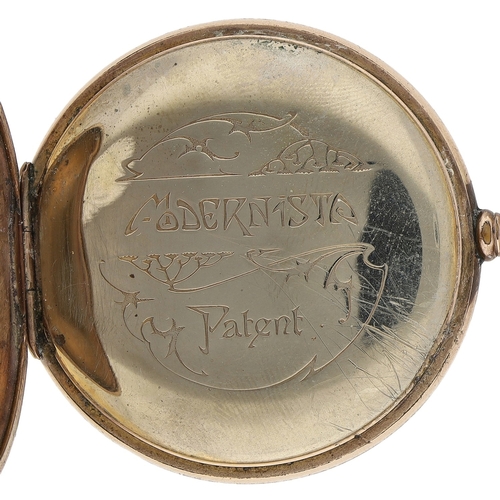 654 - Modernista for Cigarrillos Excelsior digital 'Jump Hour' gold plated lever dress pocket watch, bar l... 