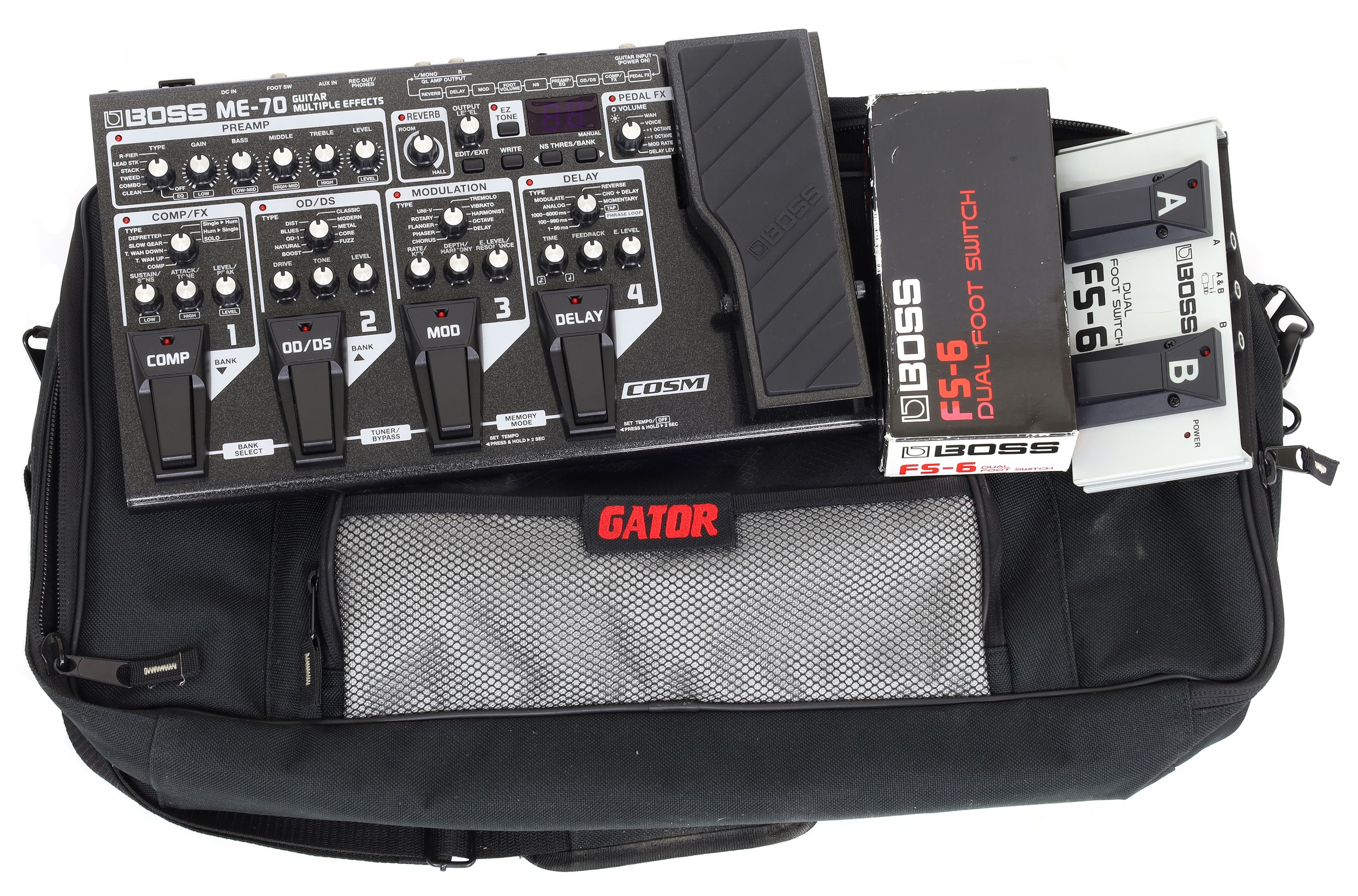 Boss ME-70 Multi Effects guitar pedal; together with a Boss FS-6 dual ...