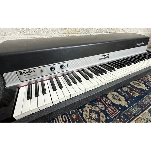 1979 Fender Rhodes Seventy-Three Mark I stage piano, made in USA, with legs and pedal (back legs appear to be missing thread)