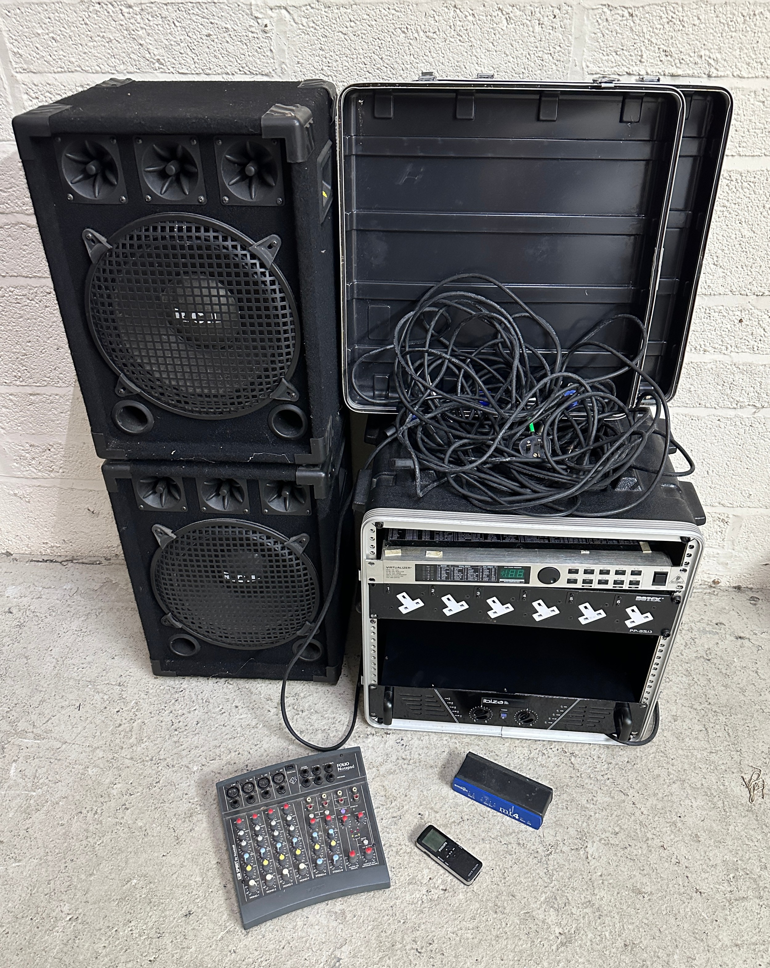 PA equipment to include an Ibiza AMP-300 power amplifier rack unit, a ...