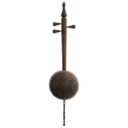 2521 - Fine and rare mid 19th century Persian Kamanche, decorated overall with minute pieces of wood, bone ... 