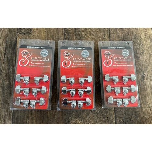 1510 - Three sets of Grover 102-18C guitar machine heads, new and packaged