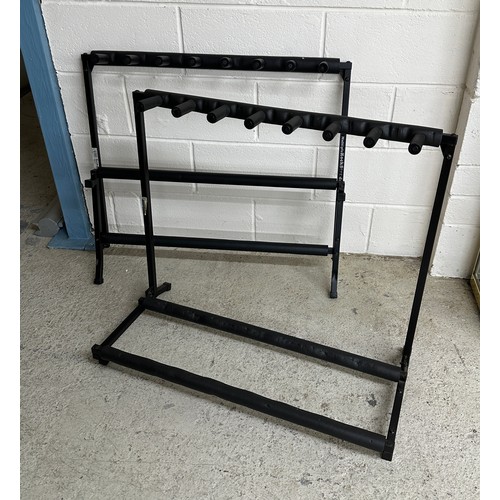1536 - Two RockStand seven position folding guitar rack stands; together with an amplifier stand... 