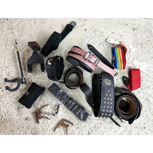 1518 - Small selection of guitar accessories to include a Myers microphone, two guitar hangers and a select... 
