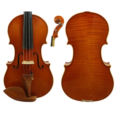 Good violin labelled Enrico & Raul Politi, Fecevu, Roma - Anno 1954, the two piece back of faint medium curl with similar wood to the sides and head, the table of a fine width grain slightly widening to the flanks and the varnish of a light reddish-brown colour on a golden ground, 13 15/16", 35.40cm
