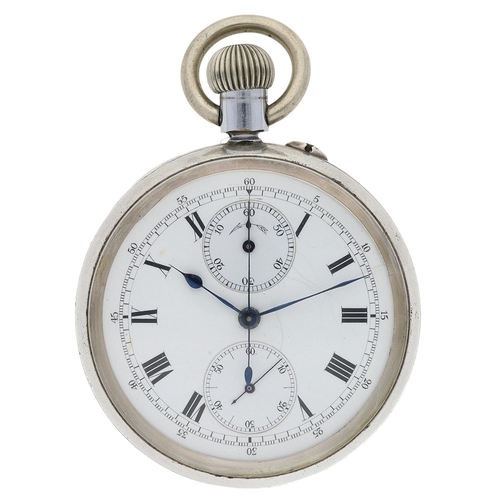 657 - Swiss Centre Seconds Chronograph silver lever pocket watch with reverse countdown 60-minute timer, g... 