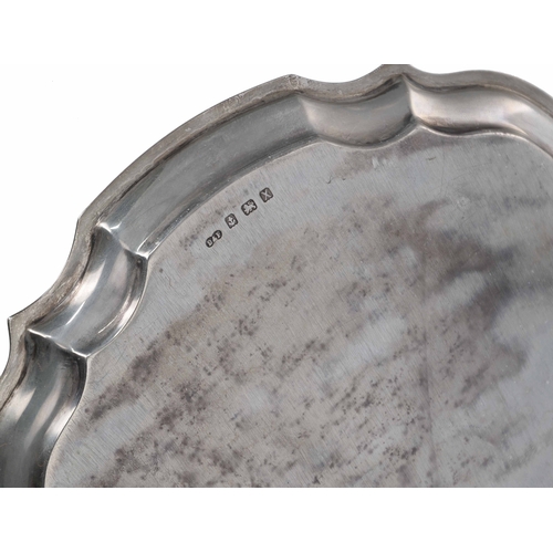 409 - George VI silver card tray, having a moulded edge, bearing mining retirement presentation inscriptio... 