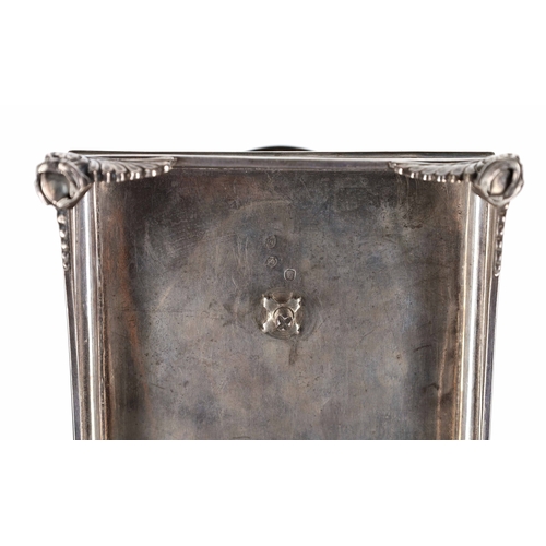 419 - French Empire 950 silver cruet stand, having two leaf cast supports containing associated cut glass ... 