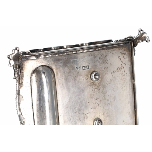410 - Edward VII silver desk inkstand, having a raised pierced back and sides, with two square silver moun... 