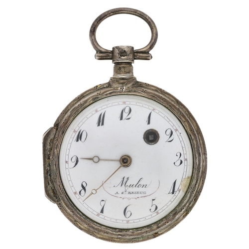 653 - Meulon, A. St. Brieuc - French white metal verge pocket watch, signed fusee movement with pierced en... 
