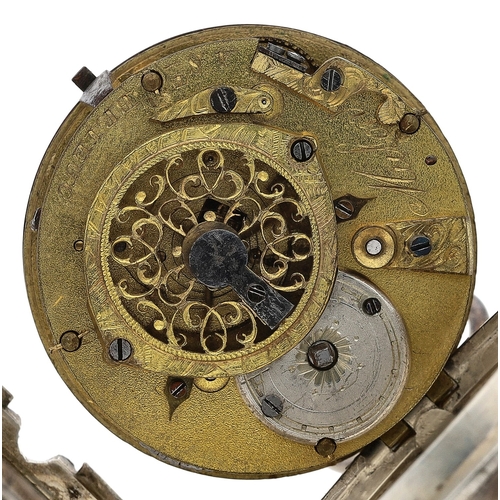 653 - Meulon, A. St. Brieuc - French white metal verge pocket watch, signed fusee movement with pierced en... 