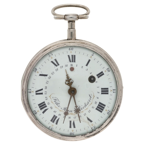 656 - Felix Jean Richard, La Chaux-de-Fonds - early 19th century Swiss white metal calendar verge pocket w... 