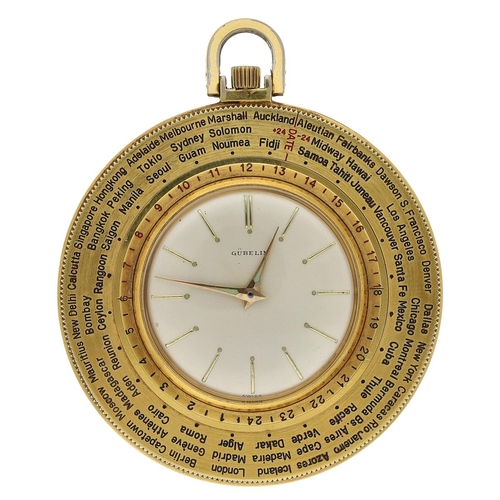 655 - Gubelin gold plated pocket watch timepiece with world time indication, circa 1960, signed circular s... 