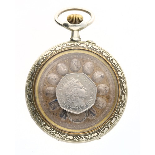 659 - French Goliath nickel cased lever pocket watch, bar movement with compensated balance and regulator,... 