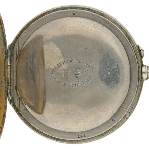 659 - French Goliath nickel cased lever pocket watch, bar movement with compensated balance and regulator,... 