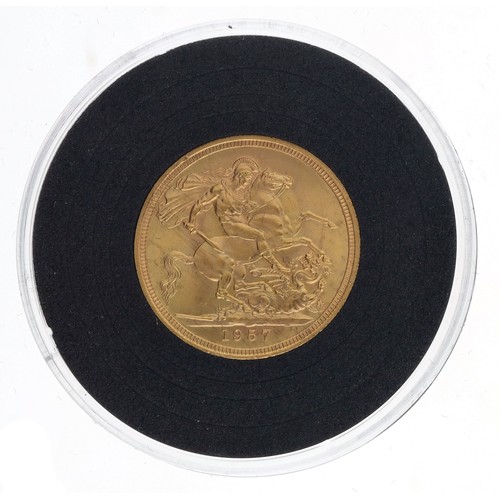 56 - The Bradford Exchange - 1957 Queen Elizabeth II gold sovereign coin, 8gm, with certificate and box... 