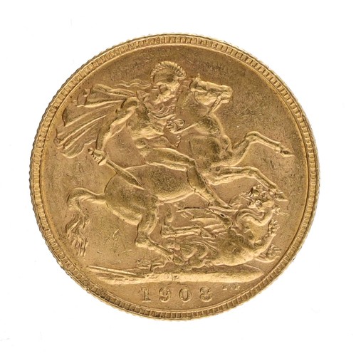 62 - Edward VII 1908 full sovereign coin, 8gm