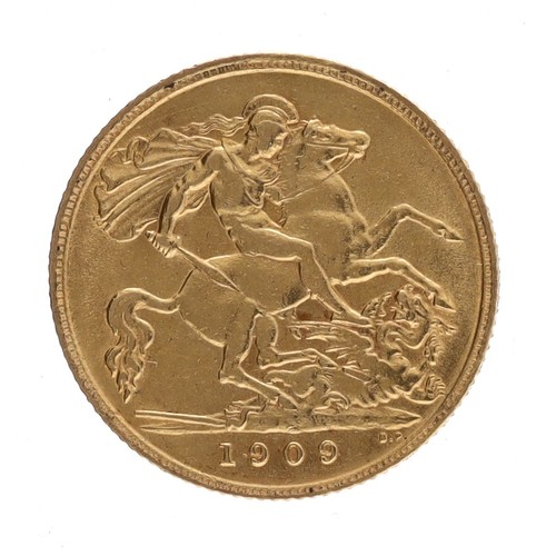 63 - Edward VII 1909 half sovereign coin, 4gm