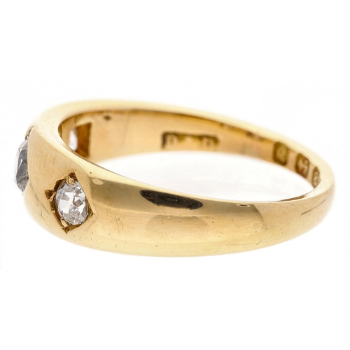 97 - Victorian 18ct three stone diamond gypsy ring, Birmingham 1878, old mine cuts, 0.40ct approx in tota... 