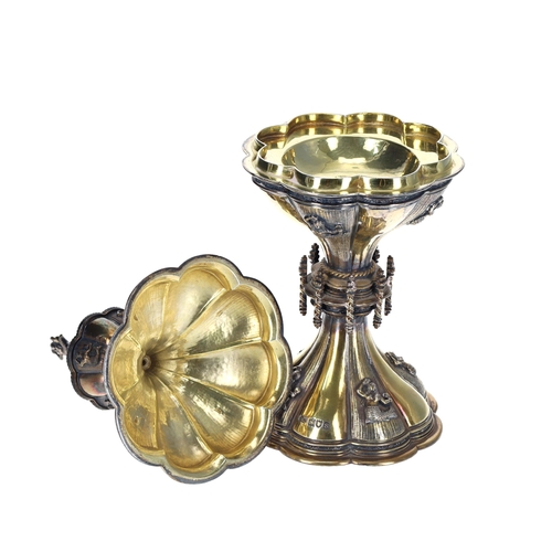 420 - Good George V parcel gilt lobed silver standing salt, a replica of The 'Berkley Salt' from the 15th/... 