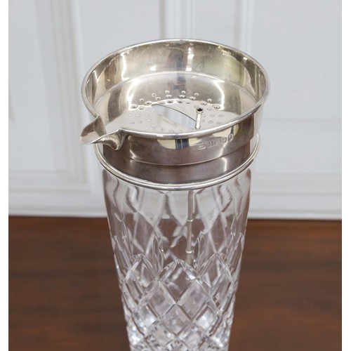 417 - P H Vogel & Co silver mounted glass Martini shaker, with hallmarked pierced cover and collar, ha... 