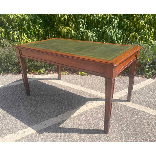 840 - Mahogany library writing table, 20th century, the moulded top with inset tooled leather writing sirf... 