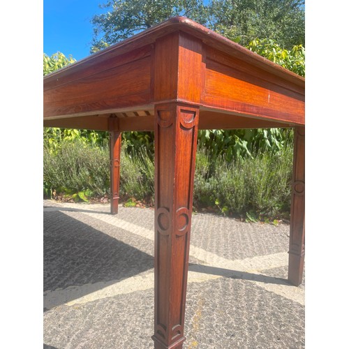 840 - Mahogany library writing table, 20th century, the moulded top with inset tooled leather writing sirf... 