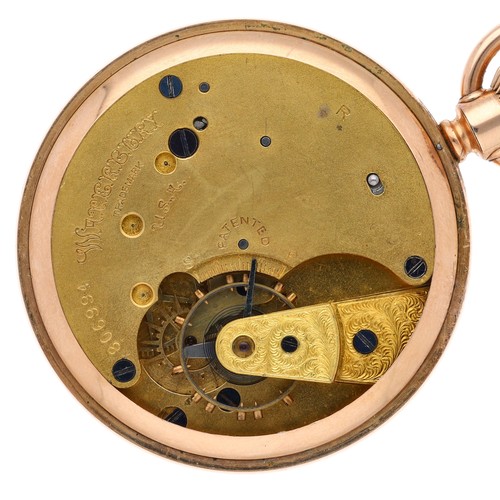 602 - Waterbury Watch Co. Patented duplex gold plated pocket watch, signed three-quarter plate movement, n... 