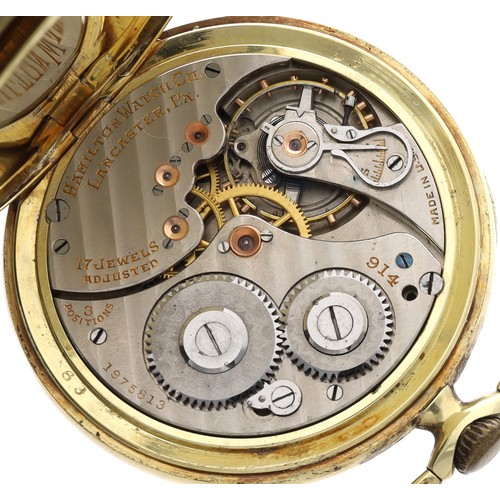 603 - Hamilton Watch Co. 14ct dress pocket watch, serial no. 1975813, circa 1922, cal. 914 17 jewel adjust... 