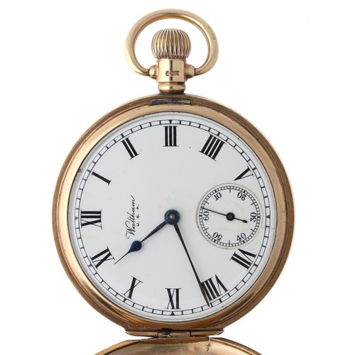 606 - American Waltham 9ct lever hunter pocket watch, serial no. 26072625, circa 1926, signed 15 jewel mov... 