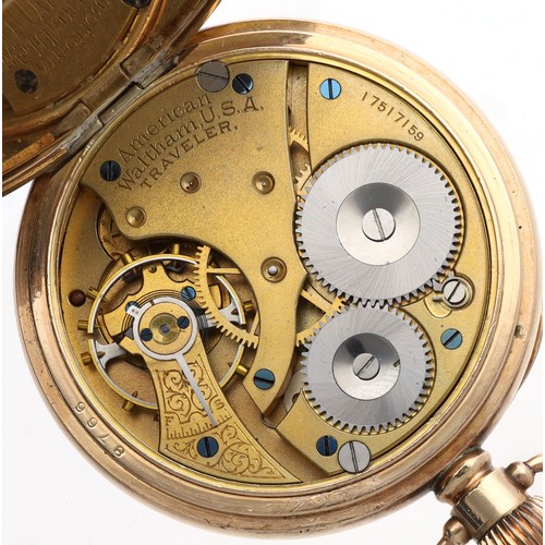 608 - American Waltham 'Traveler' gold plated pocket watch, serial no. 17517159, circa 1908, signed moveme... 