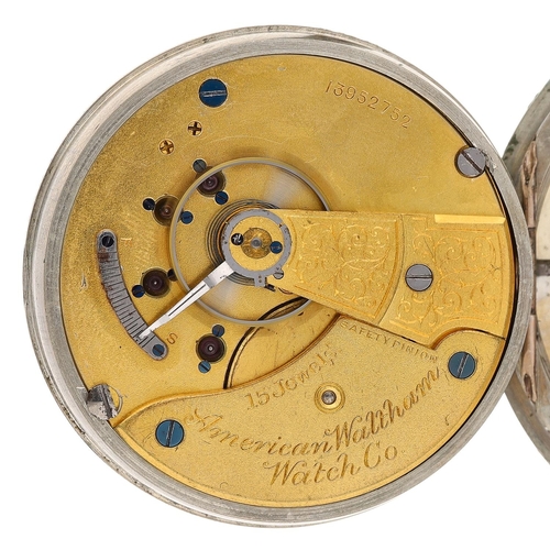 611 - American Waltham lever pocket watch, serial no. 13952752, circa 1904, signed 15 jewel movement with ... 